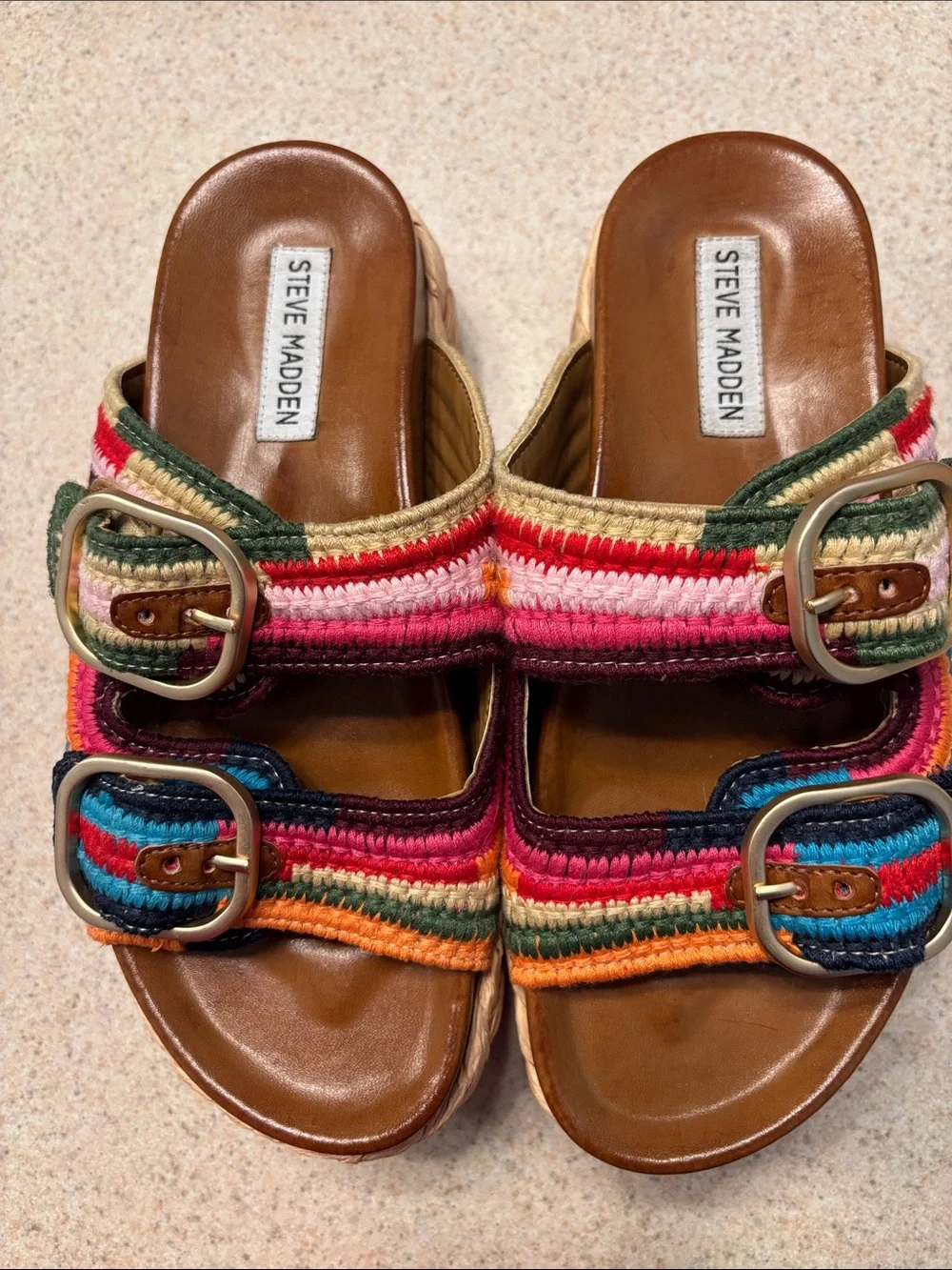 Steve Madden Multicolor Crochet Buckle Mules - Picture 1 of 5